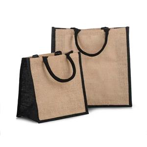 Sacs de jute à poignées rembourrées, naturel et bordure noire