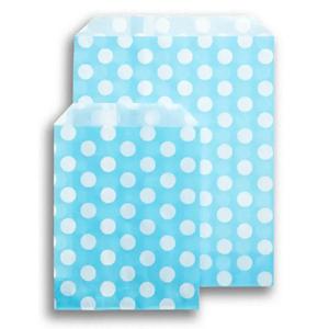 Sachets en papier à pois blancs, bleu ciel