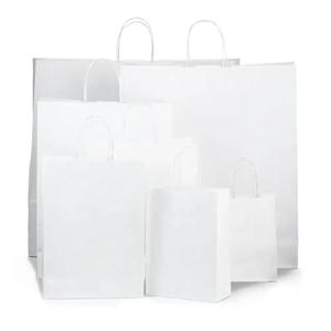 Sacs en papier kraft vergé à poignées torsadées, blanc