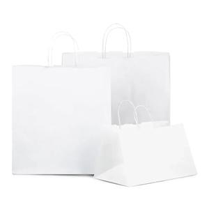 Sacs en papier kraft à poignées torsadées et à fond large, blanc - 32 x 35 + 16cm