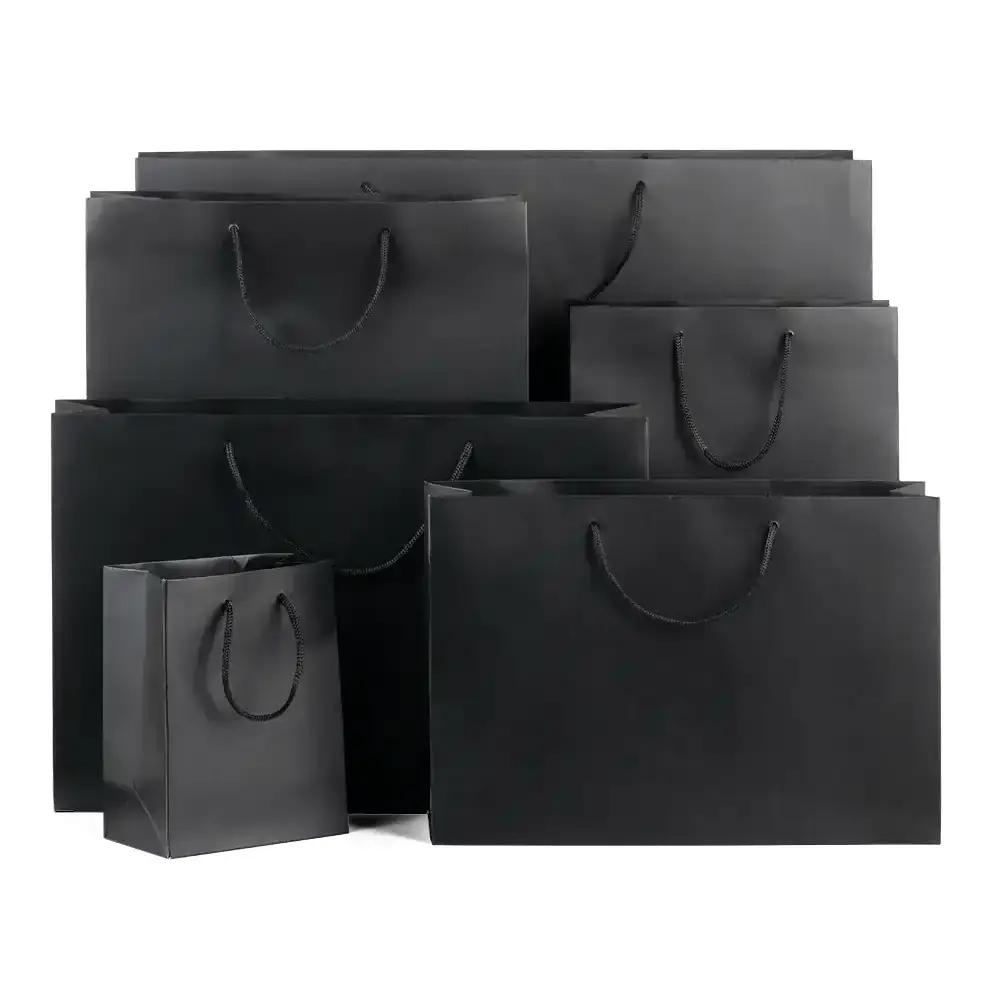 Sacs en papier luxe pelliculé à poignées cordelettes, noir mat, 55x44+17cm