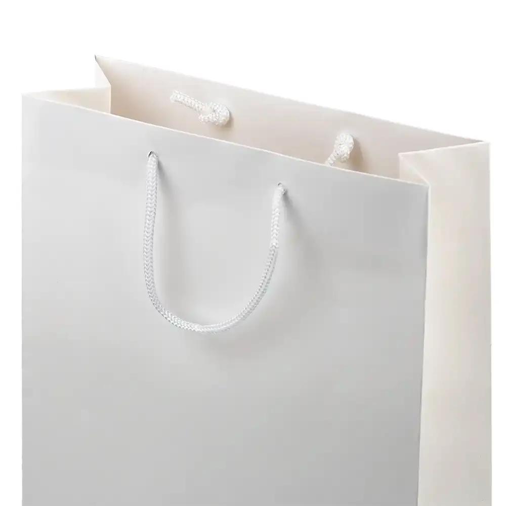 Sacs en papier luxe pelliculé à poignées cordelettes, blanc mat