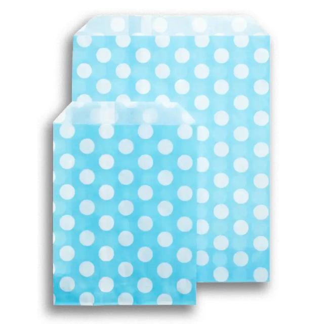 Sachets en papier à pois blancs, bleu ciel