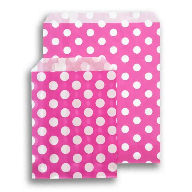 Sachets en papier à pois blancs, rose vif