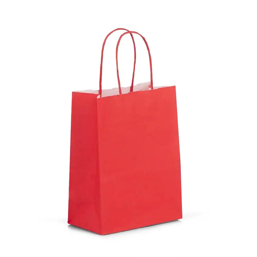 Sacs en papier kraft à poignées torsadées, rouge cerise