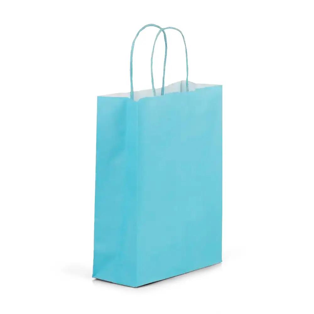 Sacs en papier kraft à poignées torsadées, bleu ciel