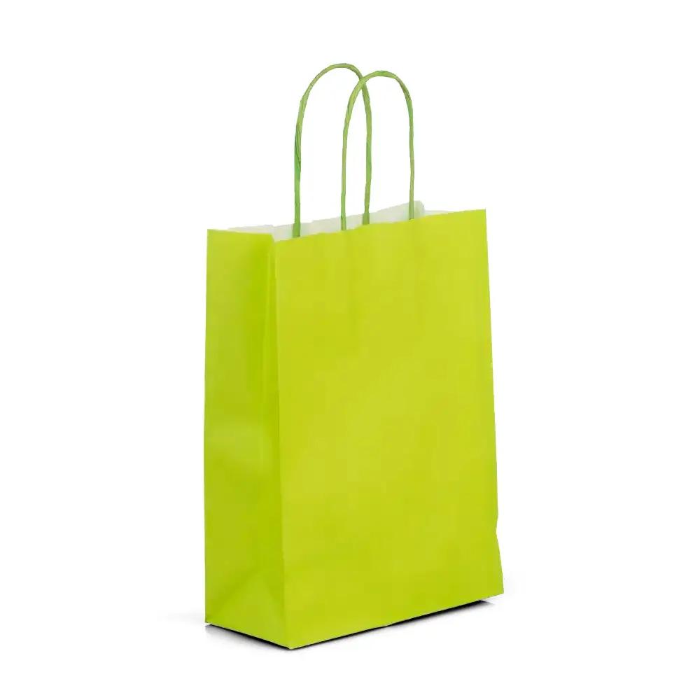 Sacs en papier kraft à poignées torsadées, vert citron