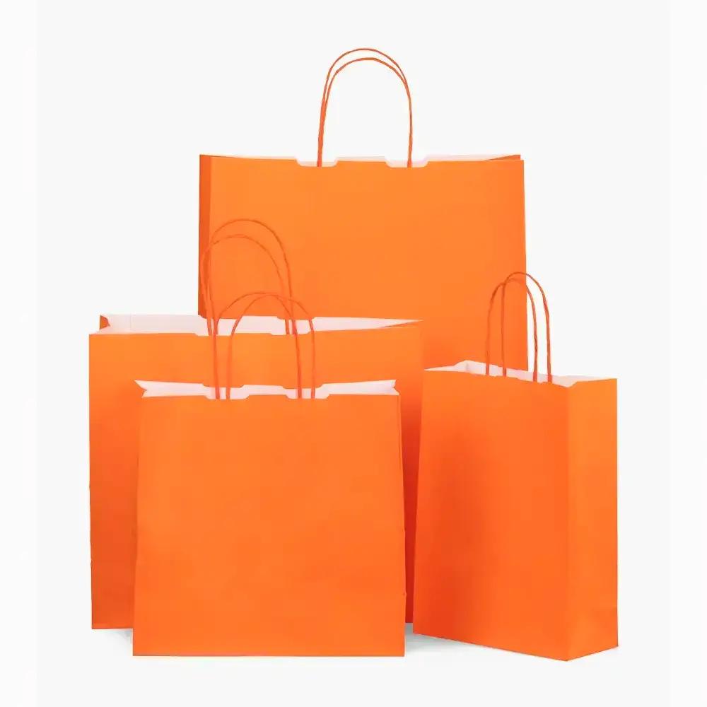 Sacs en papier kraft à poignées torsadées, orange