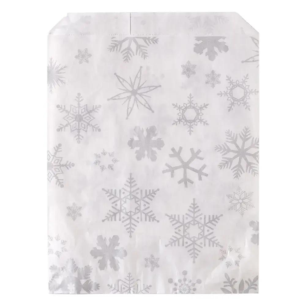 Sachets en papier,  motif flocons de neige argentés