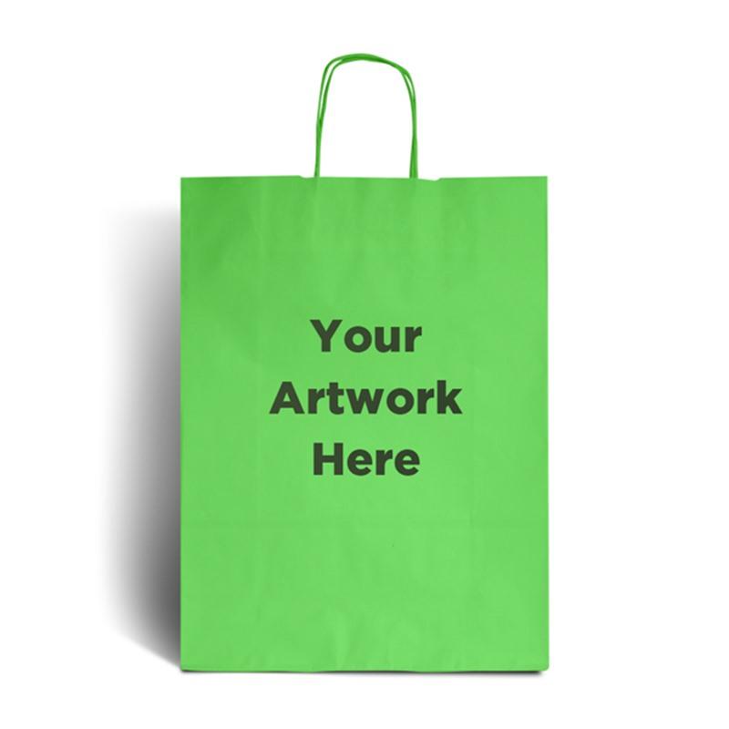 Lime Green Branded Paper Bags with Twisted Handles